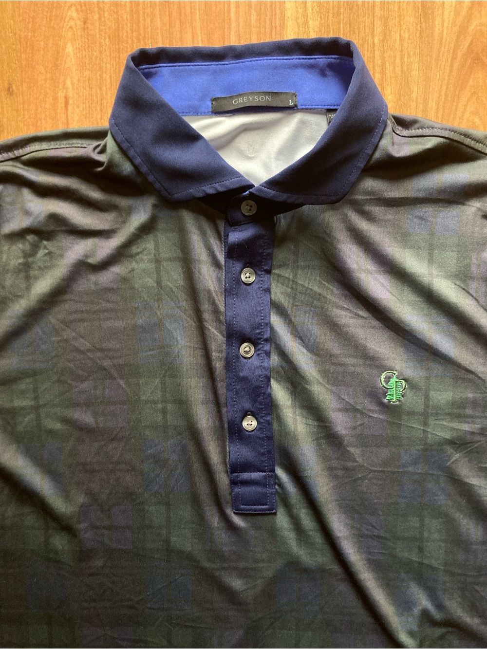 Greyson Tartan Plaid Calusa Pine GC Stretch Performance Mens L Polo Shirt